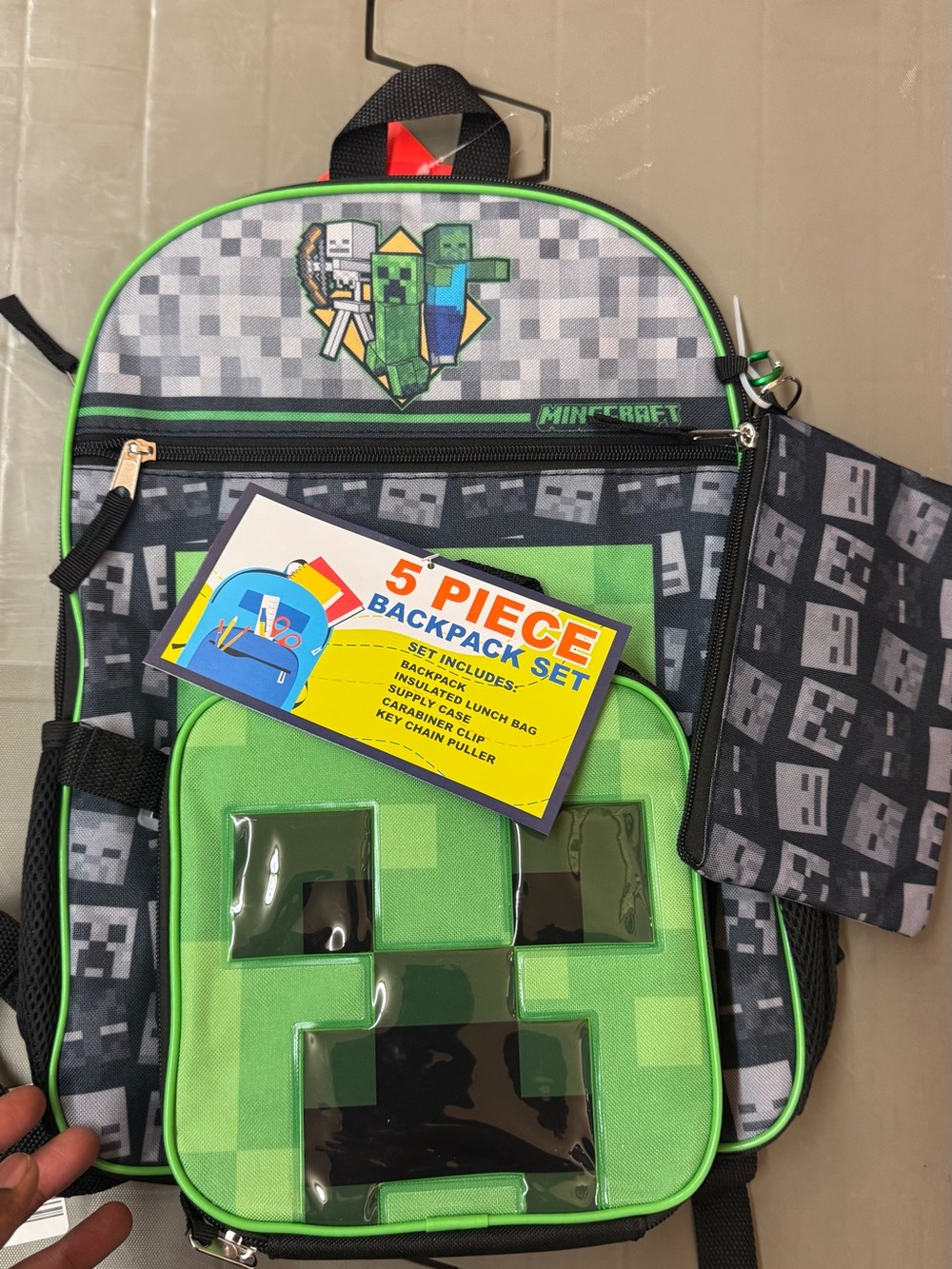 Minecraft Kids Backpack Set - Green Creeper Design